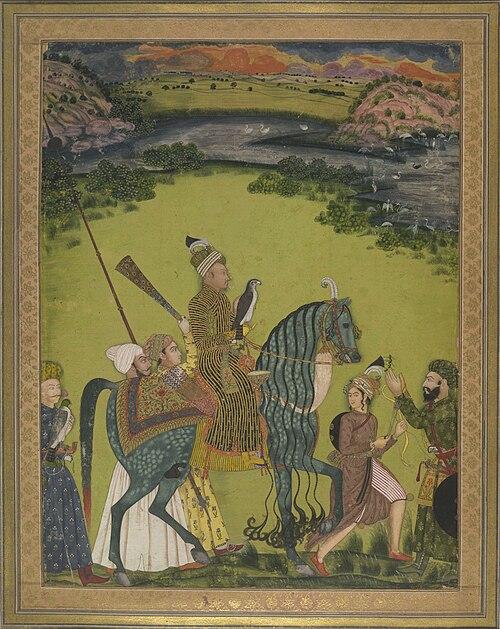 The Turkman warrior Atachin Beg Bahadur Qalmaq hawking on horse with attendants. Early 18 cent. Brit Mus