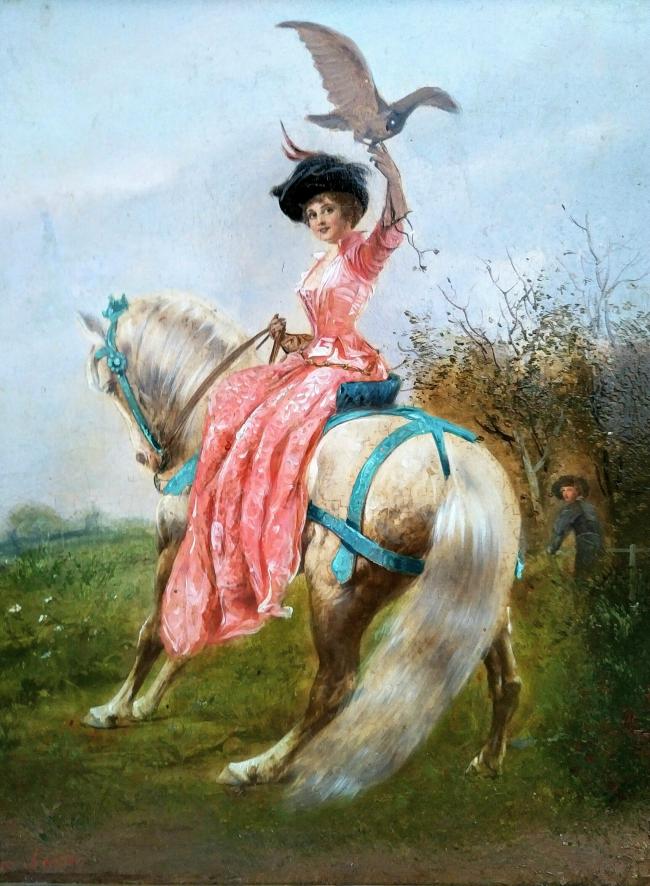 Falknerin by Josef Arpad Koppay (1859-1921) made in 1880