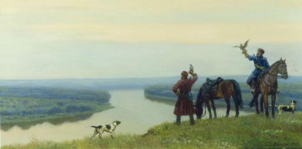 Falconry on the Don River by Dmitri Shmarin. 2005. Oil on canvas