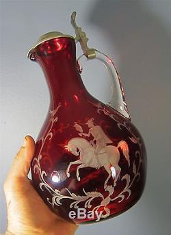 Bohemian Moser Art Glass with a Falconer on Horse