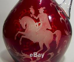 Bohemian Moser Art Glass with a Falconer on Horse