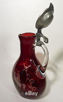 Bohemian Moser Art Glass with a Falconer on Horse