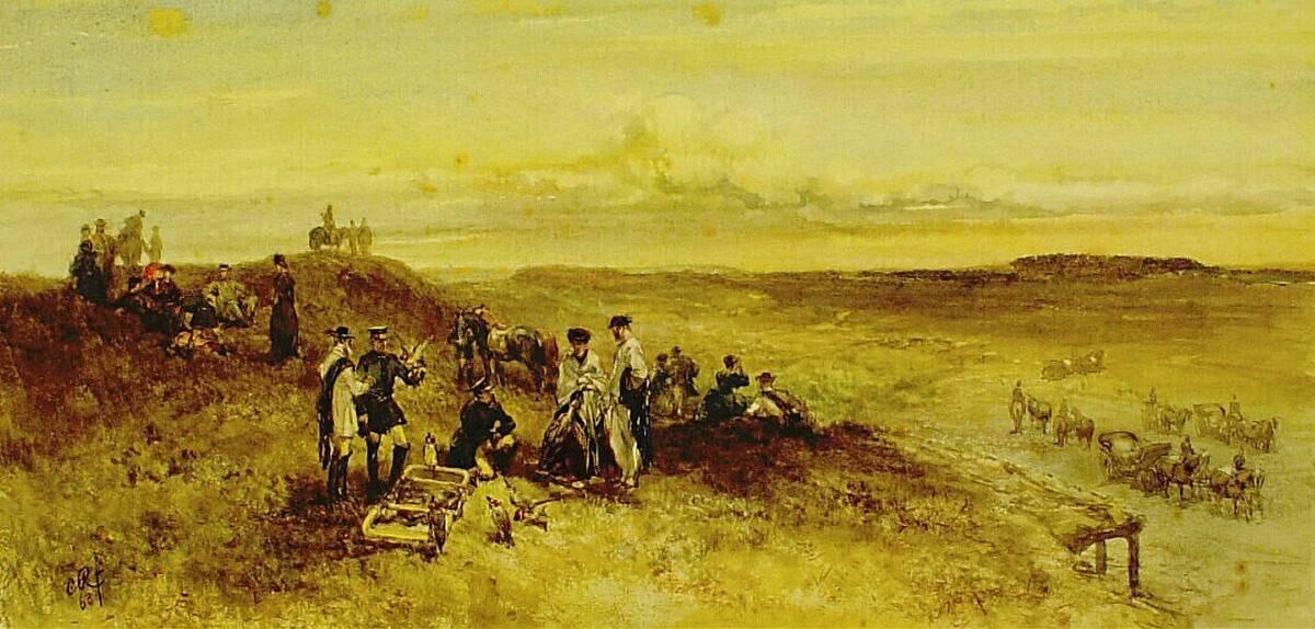  Tafereel van de valkenjacht, 1863 Falconry scene Charles Rochussen (1814 - 1894)  Watercolour on pa