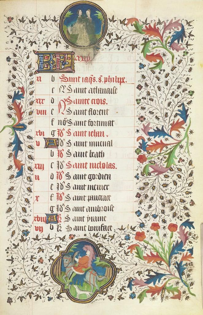 Ms 19 May: Gemini and a man hunting, from a Book of Hours, early 15th century 