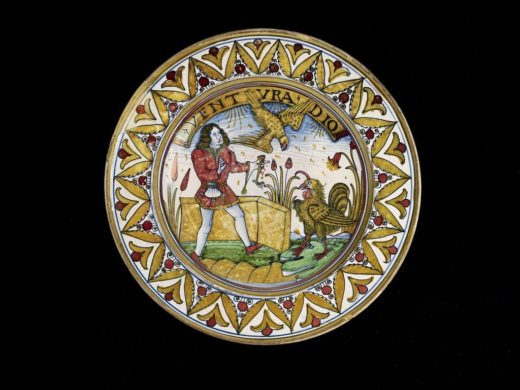 Dish with a scene from Aesop's Fables, probably Deruta, c.1490-1510 (maiolica) 
