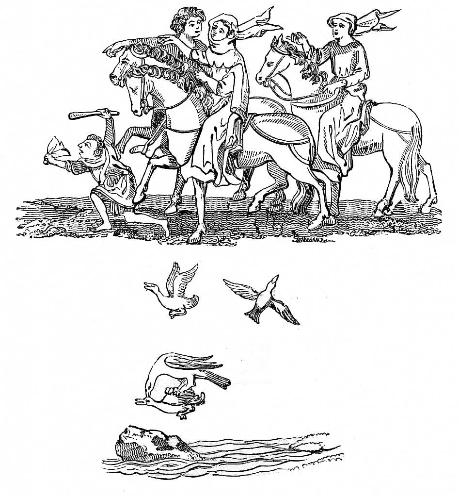 Men and Women in the act of Hawking, 14th century, 1833 