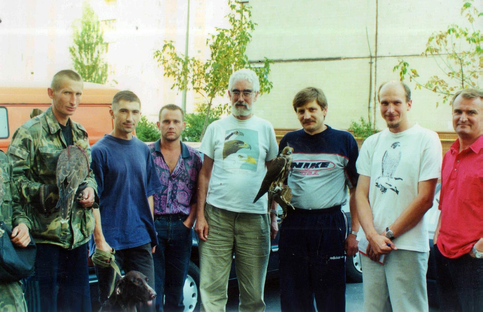 Christian de Coune together with Ukrainian falconers in Kiev (Kyiv) in August 1998