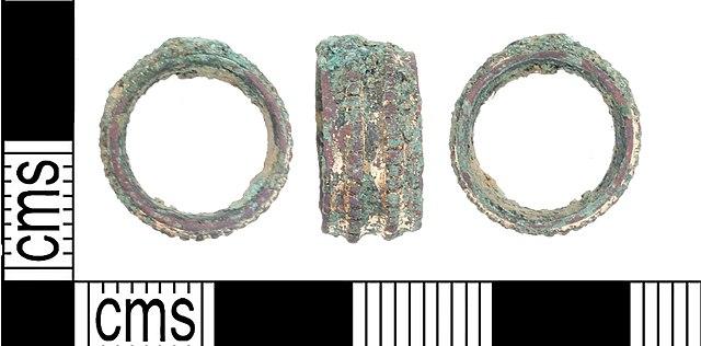 A gilt copper-alloy 'hawking' ring or 'Vervel of 16th-17th century date. (FindID 777856)